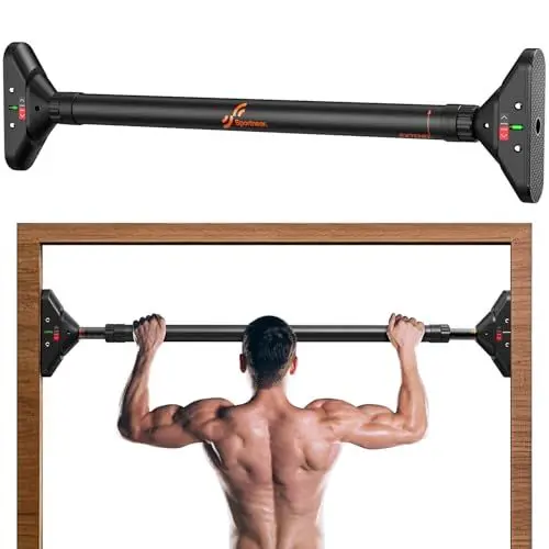 Produktbild: Klimmzugstange Türrahmen, Sportneer Pull Up Bar Tragkraft bis 200 Kg, Reckstange Ohne Schrauben 75-94 cm Ausziehbar, Türreck mit 16,5x4,5 cm PVC-Matten & Neues 360° Drehbares Zahnradschloss