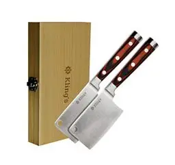 Produktbild: Kling's I Steakbesteck Set - Premium Grillbesteck Set, 2 Steakmesser Beil, Käsemesser, Steakmesser Set mit Holzgriff aus Pakkaholz, Glatt Geschliffene Klinge aus deutschem Messerstahl