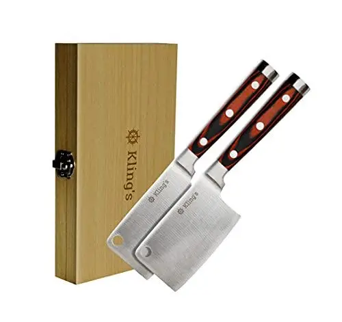 Produktbild: Kling's I Steakbesteck Set - Premium Grillbesteck Set, 2 Steakmesser Beil, Käsemesser, Steakmesser Set mit Holzgriff aus Pakkaholz, Glatt Geschliffene Klinge aus deutschem Messerstahl