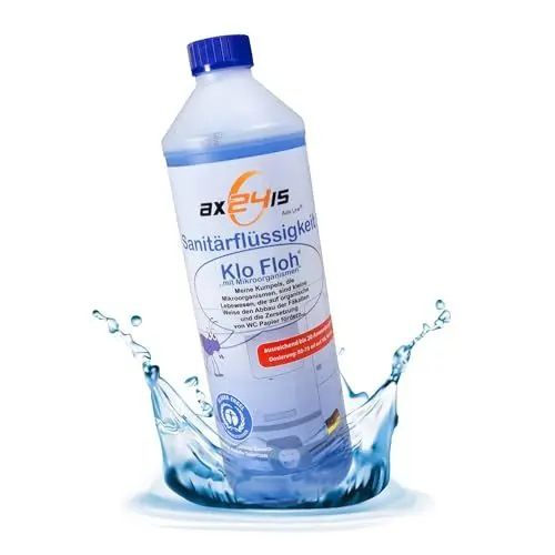 Produktbild: KLO FLOH Sanitärflüssigkeit für Campingtoilette, mit Umweltsiegel blauer Engel, Mikroorganismen Camping Toiletten Zusatz, biologisch abbaubar