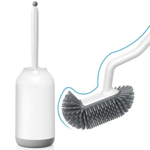 Produktbild: Klobürste Silikon Toilettenbürste mit Halter: Flexible Wc Bürste mit randreiniger - Schnell Trocknendem Klobürstenhalter Set für Badezimmer Zubehör- Hängende Toilet Brush Weiß Ohne Bohren