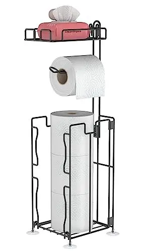 Produktbild: Klopapierhalter Stehend, Okiuen Toilettenpapierhalter Stehend mit Ablagefach Toilettenpapierständer ohne Bohren, Edelstahl Klopapierständer Halten 4 Rollen, Anti-Rost Toilettenpapierhalter Freistehend