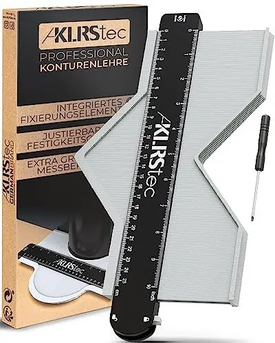 Produktbild: KLRStec® Professional Konturenlehre - Hochwertige Nadelschablone mit Feststeller zum übertragen von Profilen – Contour Gauge mit extra grossem Messbereich (73x258mm)