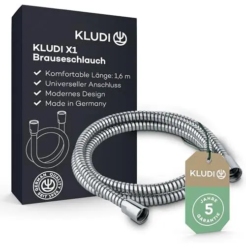 Produktbild: KLUDI-X1 Universal Duschschlauch 1,60 m, flexibler Brauseschlauch mit doppeltem Verdrehschutz, knickfest, Standard Anschluss, kunststoffummantelt mit Metalleffekt