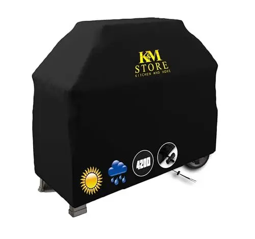 Produktbild: K&M Store Grillabdeckung Wetterfest Grill Abdeckhaube 420D Oxford-Stoff Grillhaube Gasgrill Abdeckung Grill Schutzhülle für Brinkmann, Char Broil, Weber Serie (145x61x117cm)