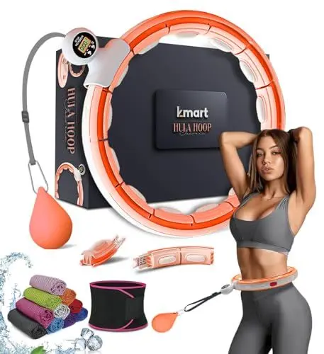Produktbild: K-MART Smart Weighted Hula Ring Hoops, Hula Circle Abnehmbarer Fitnessring mit 360 Grad Auto-Spinning Ball Massage, Gymnastik, Erwachsene Fitness für Gewichtsverlust (Orange)