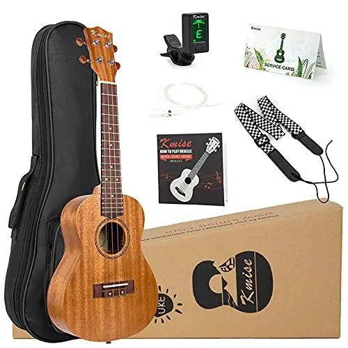 Produktbild: Kmise Konzert-Ukulele, Starter-Set, Mahagoni-Ukulele, 58,4 cm, für Anfänger, mit Gigbag, Stimmgerät, Gurt und Anleitung (evtl. nicht in deutscher Sprache)