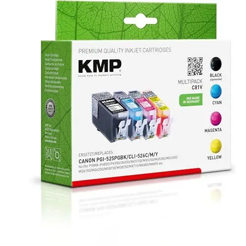 Produktbild: KMP Tintenpatrone passend für Canon PGI525PGBK, CLI526C, CLI526M, CLI526Y Multipack - C81V - für PIXMA iP4850, iP4950, iX6550, MG5150, MG5250,... etc.
