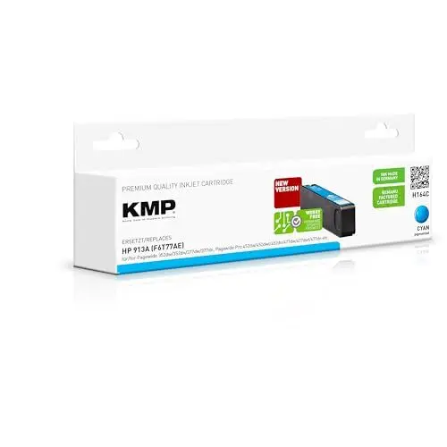 Produktbild: KMP Tintenpatrone passend für HP 913A Cyan (F6T77AE) mit neuem KMP Hybrid-Chip - H164C - für HP Page Wide Pro 352dw, 352dn, 377dn, Pro 452d... etc.
