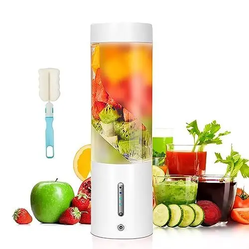 Produktbild: KMVIZI Mixer Smoothie Maker, 450ml Fresh Juice Mixer Flasche mit 4000mAh Wiederaufladbarer, 6 Scharfen Klingen blender Mini Mixer mit Silikon-Strohhalm, Geeignet für Reisen, den Einsatz zu Hause(Weiß)