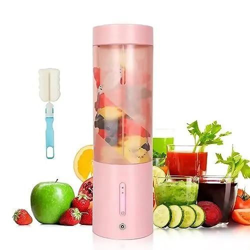 Produktbild: KMVIZI Mixer Smoothie Maker, 450ml Fresh Juice Mixer Flasche mit 4000mAh Wiederaufladbarer, 6 Scharfen Klingen blender Mini Mixer mit Silikon-Strohhalm, Geeignet für Reisen, den Einsatz zu Hause(Rosa)