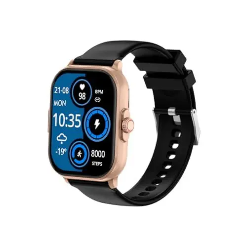 Produktbild: Knauermann Neo (2024) Gold Eckig - Gesundheitsuhr Smartwatch - EKG + HRV Funktion - BT Bluetooth - Schlafapnoe - Blutdruck - Silikonband Schwarz, 14-24