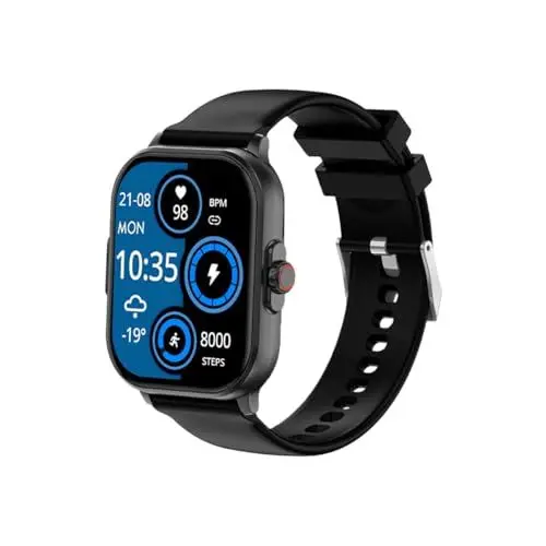 Produktbild: Knauermann Neo (2024) Schwarz Eckig - Gesundheitsuhr Smartwatch - EKG + HRV Funktion - BT Bluetooth - Schlafapnoe - Blutdruck - Silikonband Schwarz, 14-24