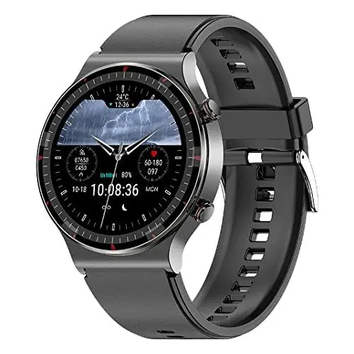 Produktbild: Knauermann Pro 2 (2023) Schwarz - Gesundheitsuhr Smartwatch - OSRAM Sensoren - EKG + HRV Funktion - BT Bluetooth - Schlafapnoe - Blutdruck - Silikonband Schwarz, 14-24