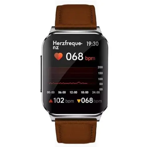 Produktbild: Knauermann Pro 2 Plus (2023) Silber - Gesundheitsuhr Smartwatch - OSRAM Sensoren - Brustkorb EKG + HRV Funktion - BT Bluetooth - Schlafapnoe - Blutdruck - Wildlederfaserband Braun, 14-25