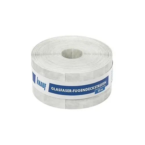 Produktbild: Knauf Glasfaser-Fugendeckstreifen zum lückenlosen Verspachteln von Fugen – Bewehrungs-Streifen zum Verfugen von Gipskarton-Platten bzw. Gipsfaser-Platten, 50 mm x 25 m