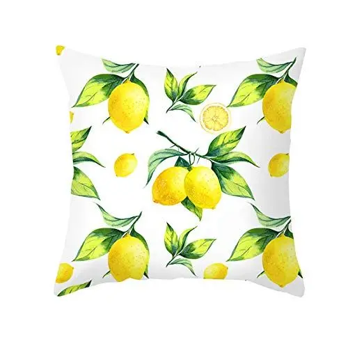Produktbild: KnBoB Kissenhülle 40 x 40 cm, Polyester Zitrone Muster Kissenüberzug Sofa Kissenbezug, Gelb Grün Weiß