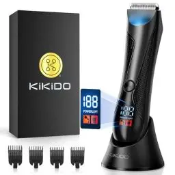 Produktbild: KNCANEO Körperhaartrimmer für Herren, wasserdicht, wiederaufladbar, mit Ladestation, elektrischer Ball-Trimmer, Rasierer, männliche Fellpflegeset, Keramikklinge, Geschenke für Männer, LED-Licht für