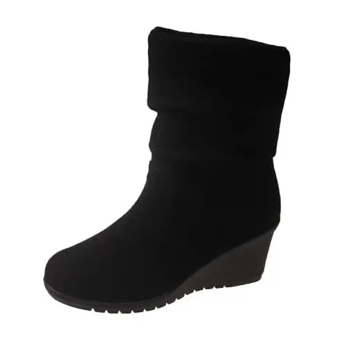 Produktbild: Knee High Boots Women Back Heel Slope Mid Calf Stiefel Schwarze Overknees Stiefel (Black, 41)