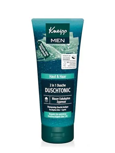Produktbild: Kneipp MEN 2 in 1 Dusche Duschtonic - Für Haut & Haar - Mit ätherischem Öl aus blauem Eukalyptus und Zypressenextrakt - 200 ml