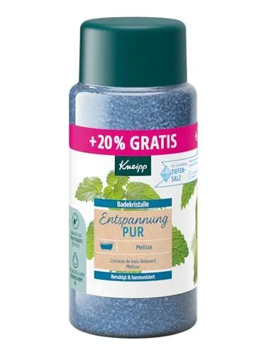 Produktbild: Kneipp Badekristalle Entspannung Pur -Sondergröße- mit naturreinem Tiefensalz der Saline Luisenhall und ätherischem Öl der indischen Melisse und Extrakt der Zitronenmelisse, limitierte Edition, 720g