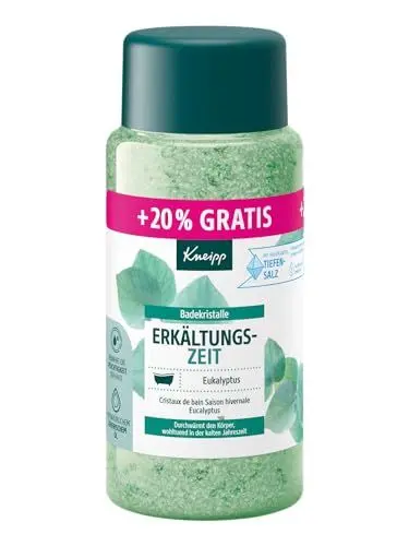 Produktbild: Kneipp Badekristalle Erkältungszeit, Badesalz -Sondergröße- mit naturreinem Tiefensalz der Saline Luisenhall und natürlichen ätherischen Ölen aus Eukalyptus und Minze, limitierte Edition, 720g