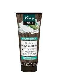 Produktbild: Kneipp MEN 3 in 1 Dusche Frisch und Sensitiv, mit belebend frischem Duft, natürlichem Pflegekomplex und Bio Aloe Vera, vegan, pH-hautideal, 200ml