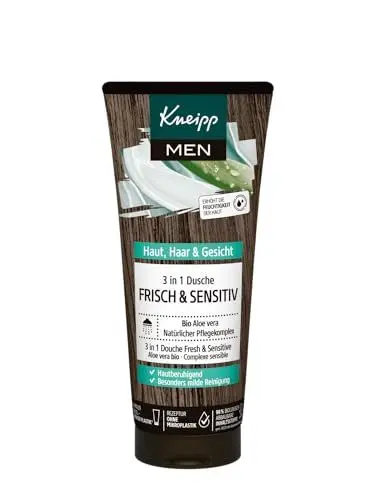 Produktbild: Kneipp MEN 3 in 1 Dusche Frisch und Sensitiv, mit belebend frischem Duft, natürlichem Pflegekomplex und Bio Aloe Vera, vegan, pH-hautideal, 200ml