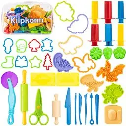 Produktbild: 42pcs Knete Zubehör, Knetwerkzeug Set, Formen, Form, Schere, Knete Teigroller mit Aufbewahrungstasche, Spielset Knete zubehör für Kinder Kleinkinder Jungen Mädchen