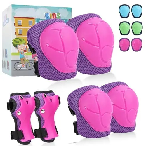 Produktbild: Knieschoner Kinder, SAMIT Protektoren 6 in 1 Set (3-8 Jahre) Kinder Schützer Verstellbare Kinder Schutzausrüstung/ Ellenbogen- und Handgelenkschoner Set Ideal für Roller Skateboard Radfahren Inliner