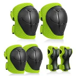 Produktbild: Knieschoner Kinder Schonerset Inliner Schützer 6 in 1 Profi Schutzausrüstung für 3-7 Jahre Kinder Ellenbogenschoner Handgelenkschoner Protektoren Verstellbar für Skateboard Roller Skaten Fahren (Blau)