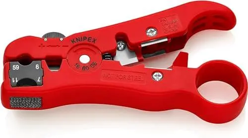 Produktbild: KNIPEX Abisolierwerkzeug für Koaxialkabel und Datenkabel, 125 mm, RG 59, RG 6, RG 7, RG 11, integrierte Klinge, Abisolierer, 16 60 06 SB