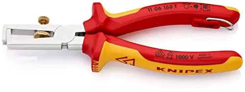 Produktbild: Knipex Abisolierzange mit Öffnungsfeder, universal verchromt, isoliert mit Mehrkomponenten-Hüllen, VDE-geprüft·· mit Befestigungsöse zum Anbringen einer Absturzsicherung 160 mm 11 06 160 T