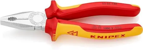Produktbild: Knipex Kombizange verchromt, isoliert mit Mehrkomponenten-Hüllen, VDE-geprüft 180 mm 03 06 180
