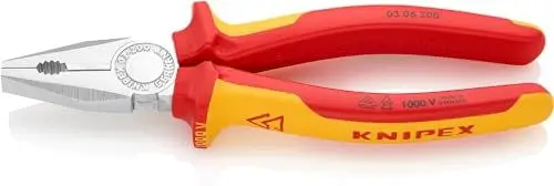 Produktbild: KNIPEX Kombizange isoliert mit Mehrkomponenten-Hüllen, VDE-geprüft verchromt 200 mm 03 06 200 SB