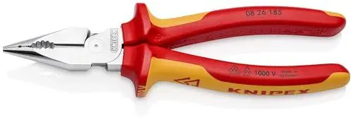 Produktbild: KNIPEX 08 26 185 Spitz-Kombizange isoliert mit Mehrkomponenten-Hüllen, VDE-geprüft verchromt 185 mm