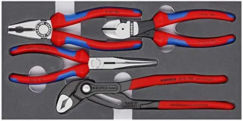 Produktbild: KNIPEX Zangen-Set, 4-teilig, in Schaumstoffeinlage für Werkbank / Werkstattwagen, 335 x 33 x 165 mm, Zangenset, Werkzeugset, 00 20 01 V15
