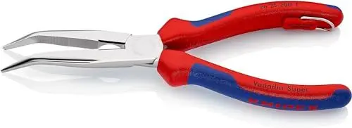 Produktbild: Knipex Flachrundzange mit Schneide (Storchschnabelzange) verchromt, mit Mehrkomponenten-Hüllen, mit Befestigungsöse zum Anbringen einer Absturzsicherung 200 mm 26 25 200 T