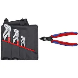 Produktbild: Knipex Zangenschlüssel-Set 3-teilig 330 mm 00 19 55 S7 & Electronic Super Knips, Elektronik-Seitenschneider für weiche Drähte und Lichtwellenleiter LWL, Rostschutz brüniert, 125 mm 78 61 125