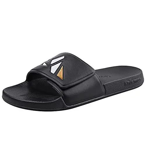 Produktbild: Knixmax Damen Dusch-& Badeschuhe Badelatschen mit Klettverschluss Strand Schlappen Sandalen Sommer Hausschuhe Pantoletten Schwarz 40/41EU