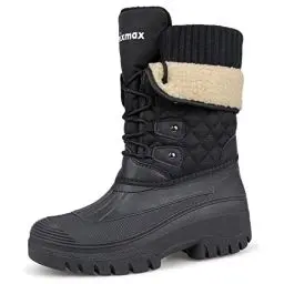 Produktbild: Knixmax Outdoor Winterstiefel Damen Warm Gefütterte Schneestiefel Winterschuhe mit wasserdichtem Obermaterial und rutschfesten Sohlen Geeignet für die Schneesaison im Winter Schwarz EU37
