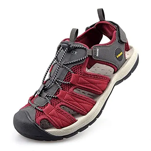 Produktbild: Knixmax Trekkingsandalen Damen Wandersandalen Geschlossene Outdoor Sandalen Sommer Wanderschuhe für Sport Strand Wassersport Frauen Rot Gr.41 EU