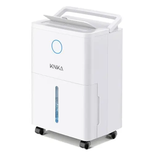 Produktbild: KNKA Luftentfeuchter, 9L/T, Leiser Luftentfeuchter Elektrisch, Raumentfeuchter mit Ablaufschlauch, Abnehmbare Rollen, Kindersicherung, 24H-Timer, 60m³ (25m²), für Schlafzimmer, Bad und Waschküche