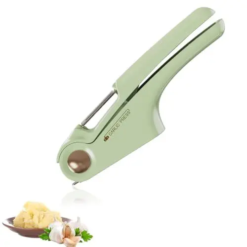 Produktbild: Knoblauchpresse, 4 in 1 Knoblauchpresse Edelstahl, Knoblauchschneider mit Flaschenöffner und Schäler, Garlic Press Leicht zu Drücken und zu Reinigen, Spülmaschinenfest (Grün)