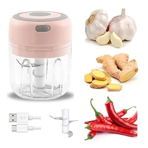 Produktbild: Knoblauchzerkleinerer Zwiebelstampfer Lade Chili Ingwer Zerkleinerer 250ML Gemüsegerichte Fleisch Pürierwerkzeug Küche (Rosa)