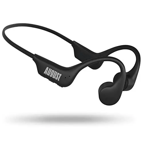 Produktbild: Knochenschall Kopfhörer Bluetooth 5.3-August EP400-Knochenleitungs-Kopfhörer mit Schutzklasse IP68 (staub u. wasserdicht) 16GB MP3-Speicher Mikrofon – Open-Ear Kopfhörer-Laufzeit 10h für Sport-Schwarz