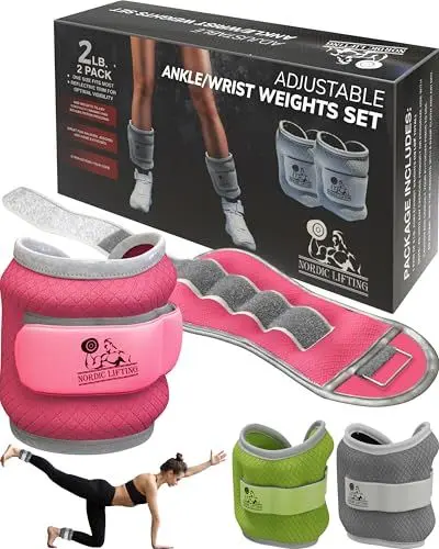Produktbild: Knöchel-/Handgelenkgewichte (1 Paar, zwei 2-Pfund-Gewichte) für Frauen, Männer und Kinder - Vollständig einstellbares Gewicht für Arm, Hand und Bein - (Rosa)