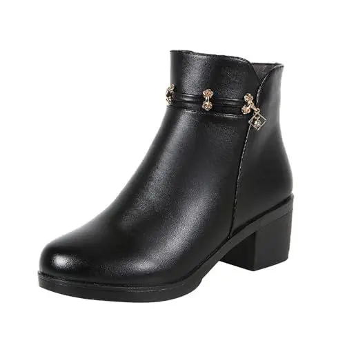 Produktbild: Knöchelhohe Schuhe Damen Ankle Boots Short Boots Single Shoes for Ladies Casual Shoes 𝐒tiefeletten Ungefüttert Damen (Black, 40)