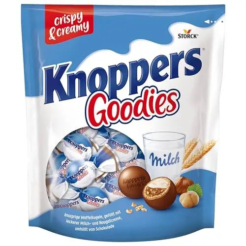 Produktbild: Knoppers Goodies Knusper Minis (1 x 180 g) – knusprige Waffelkugeln gefüllt mit Haselnussstücken, Milch- und Nougatcreme, umhüllt von Schokolade