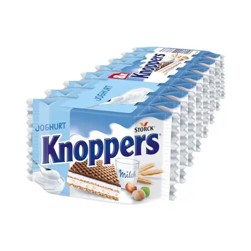 Produktbild: Knoppers Joghurt – 8 x 25g – Gefüllte Waffelschnitte mit Joghurtcreme und Nougatcremefüllung